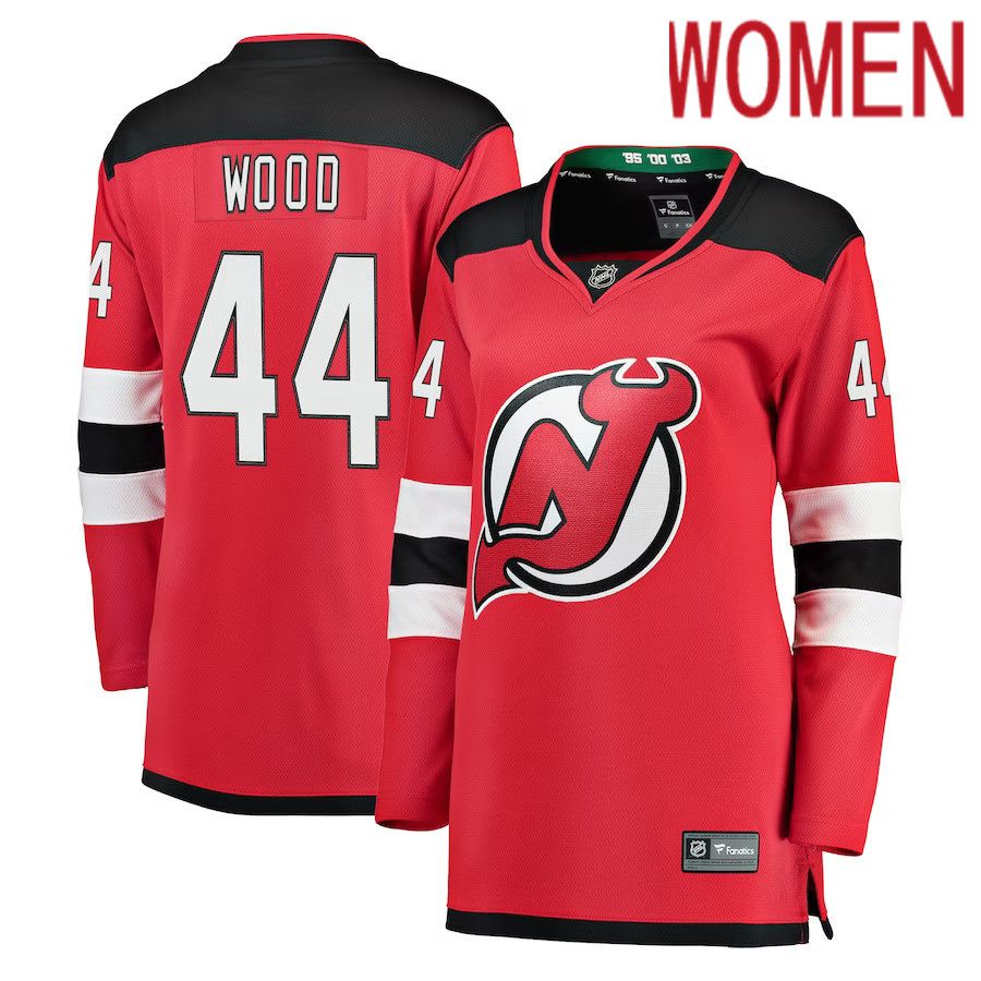 Women New Jersey Devils #44 Miles Wood Fanatics Branded Red Breakaway NHL Jersey->women nhl jersey->Women Jersey